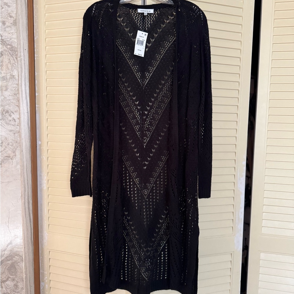Hooked Up by IOT Black Open-Knit Cardigan